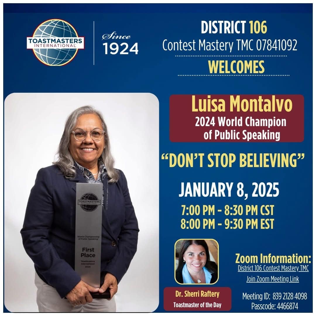 Contest Mastery - Don't Stop Believing! World Champion of Public Speaking @ ZOOM