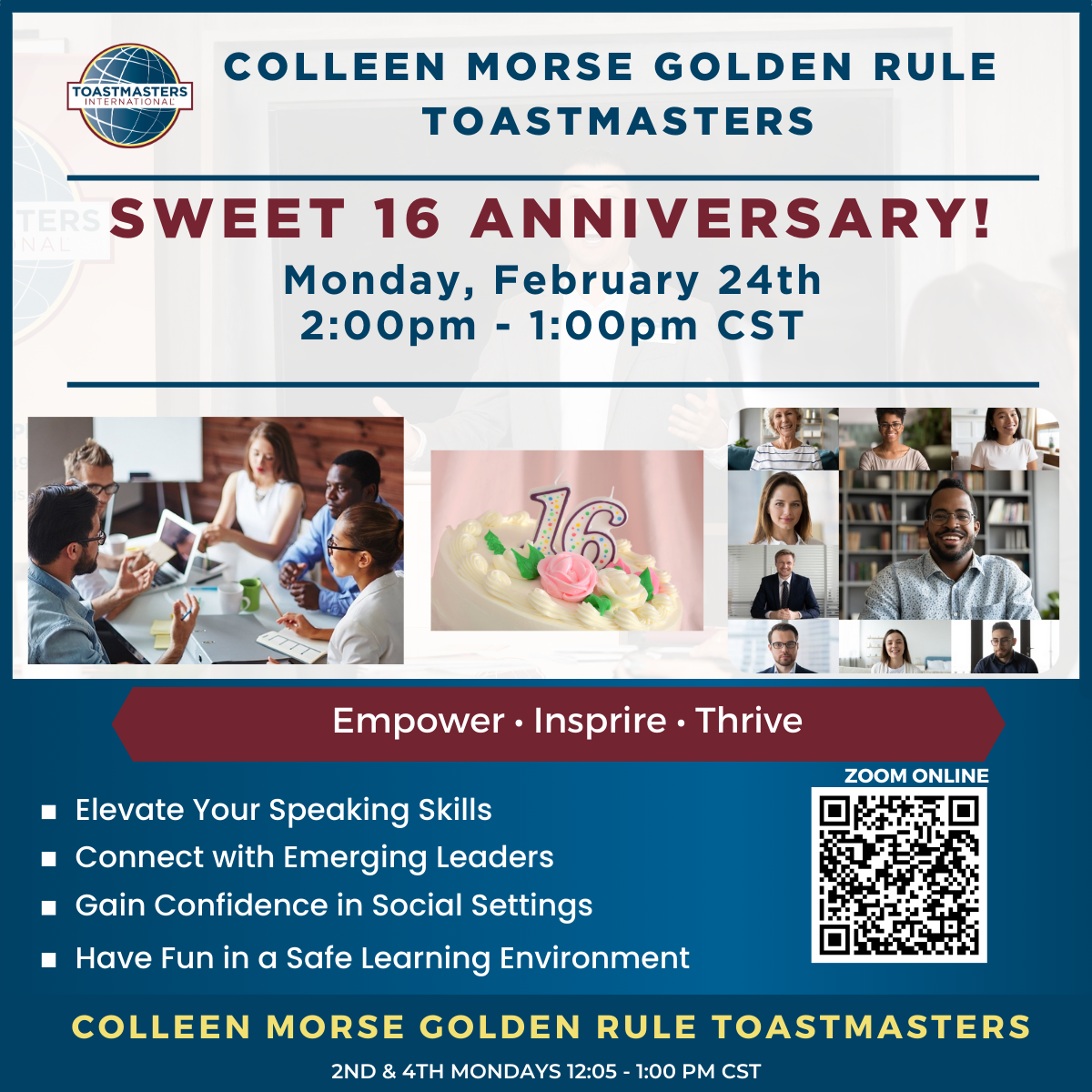 COLLEEN MORSE GOLDEN RULE TOASTMASTERS SWEET 16 BIRTHDAY @ ZOOM